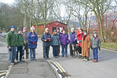 Some of the group at the end of the walk in the Sett Valley. Photo: Stephen Middleton picture of a group of people at the end of a winter walk